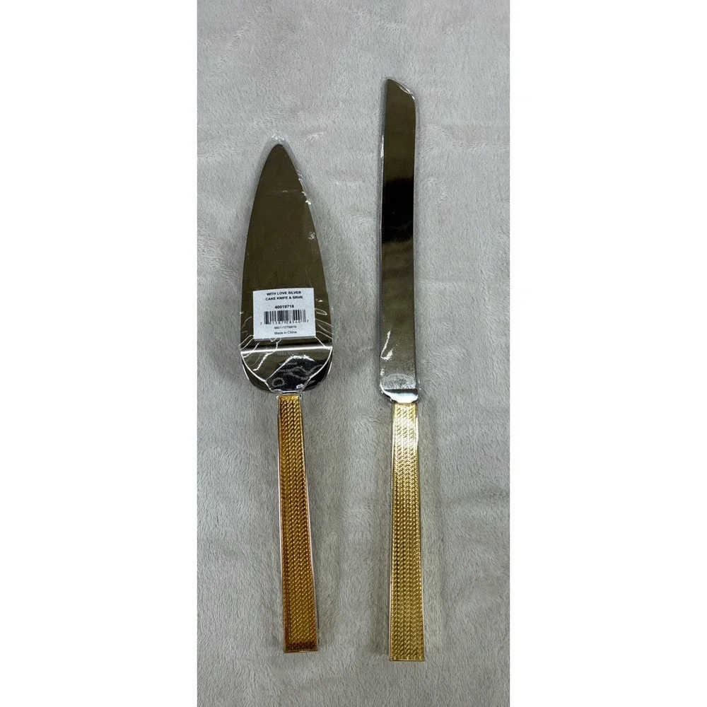 NIB Vera Wang With Love Cake Knife And Server Stainless Gold Silver #40019718